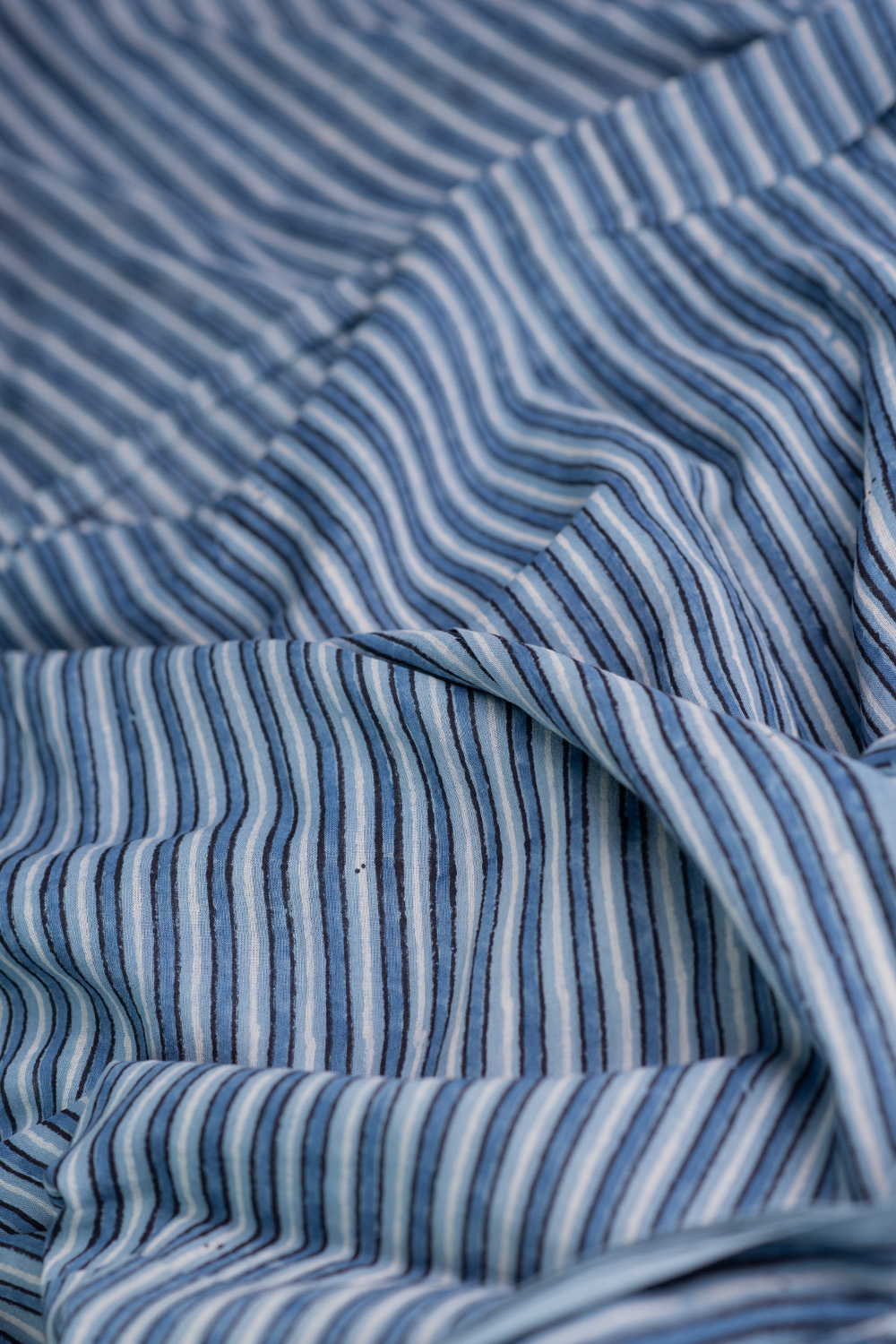 Blue with Stripe Ajrak Mul Cotton Fabric - Image 3
