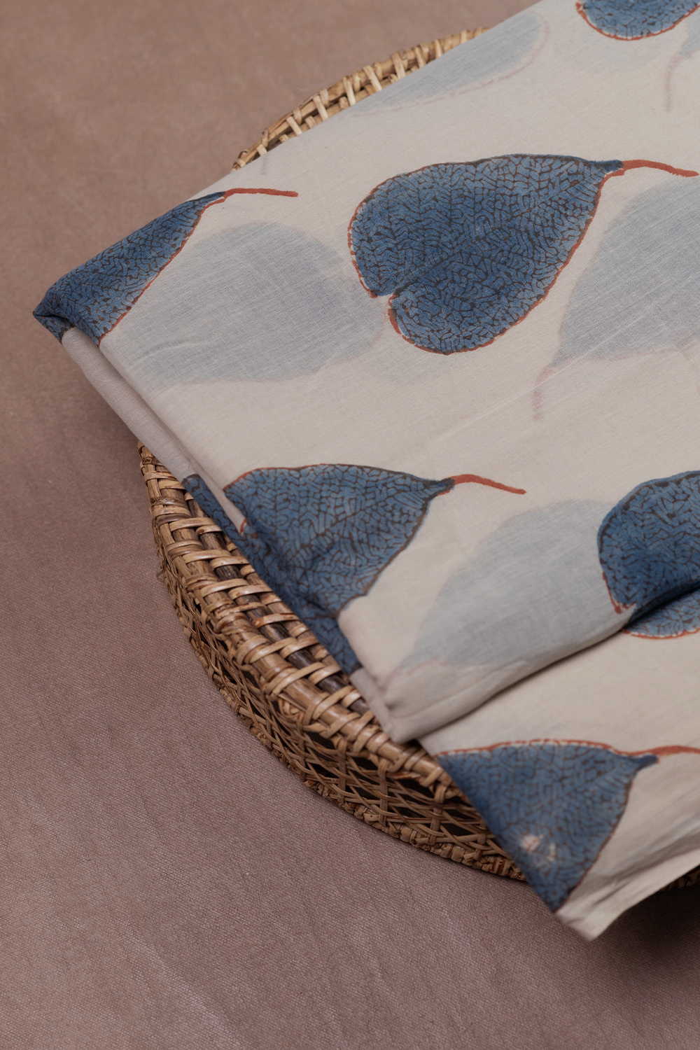 Leaf - Cream Ajrak Mul Cotton Fabric - Image 2
