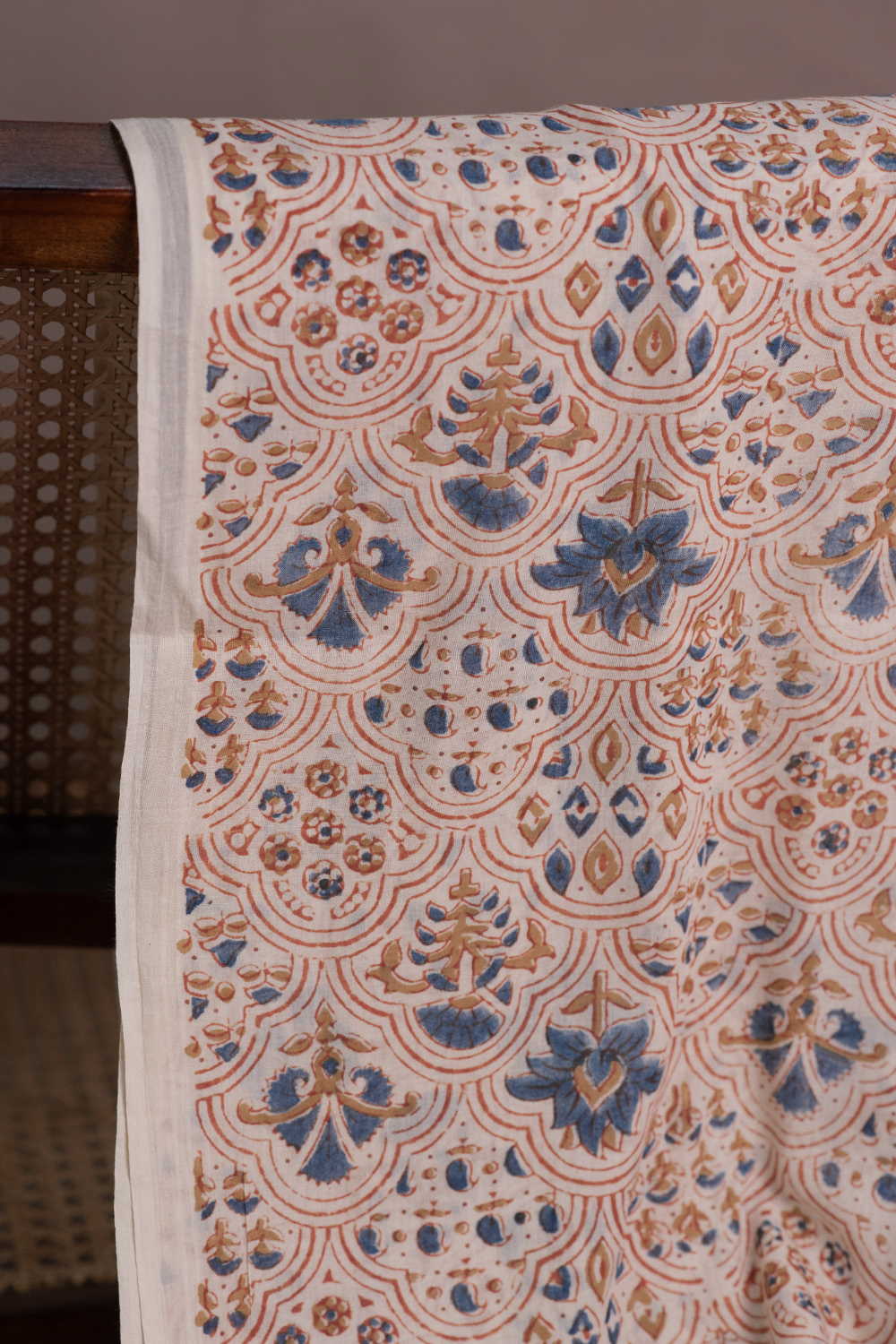 Daisy Cream Ajrak Mul Cotton Fabric