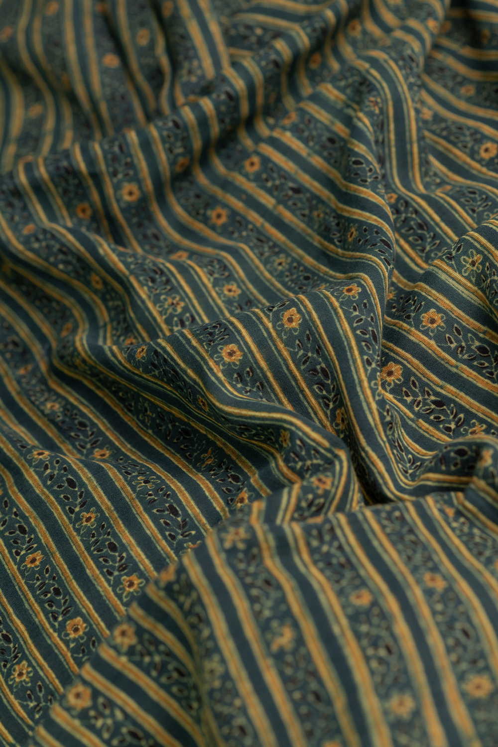 Striped on Green Ajrak Mul Cotton Fabric - Image 3