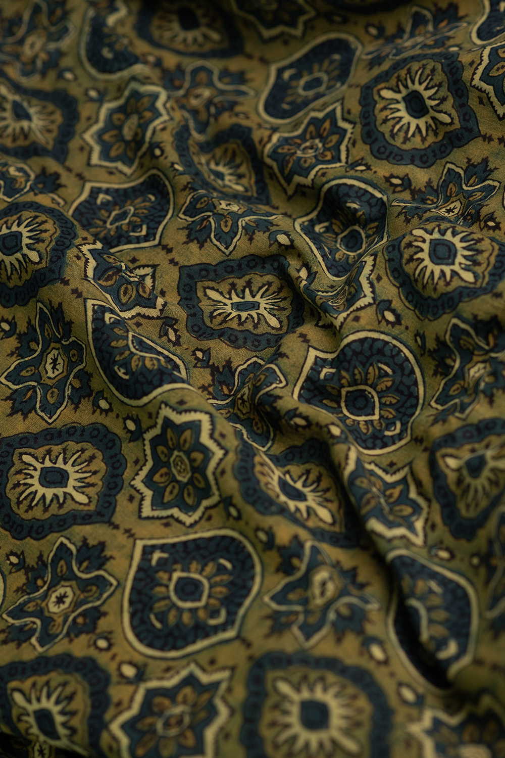 Patterned on Green Ajrak Mul Cotton Fabric - Image 3