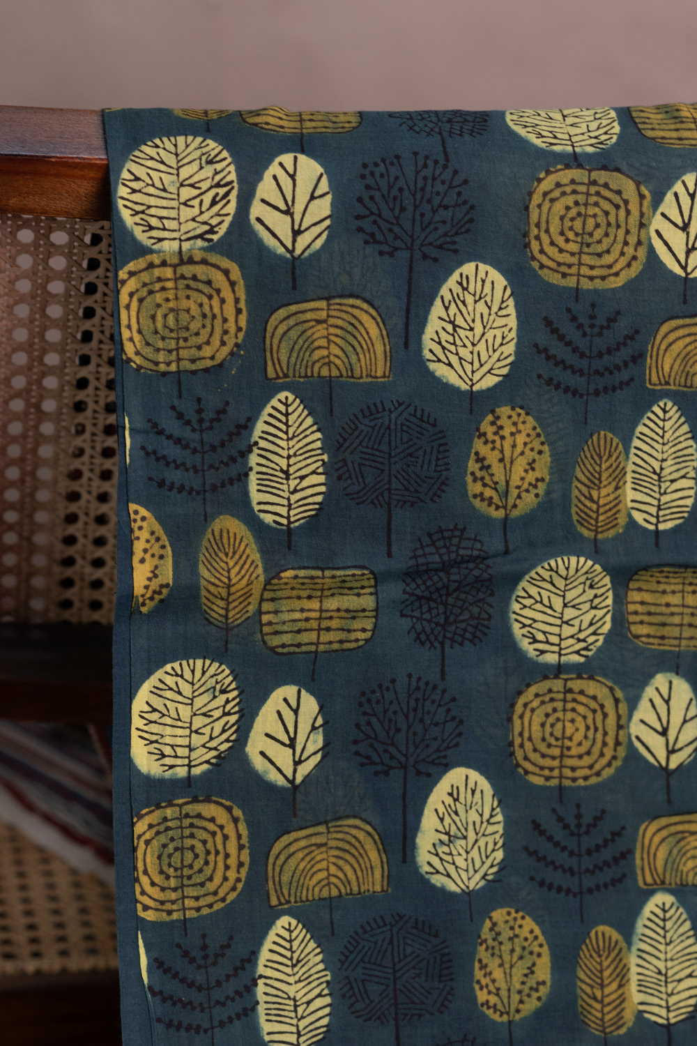Deep Green Ajrak Mul Cotton Fabric - Image 2