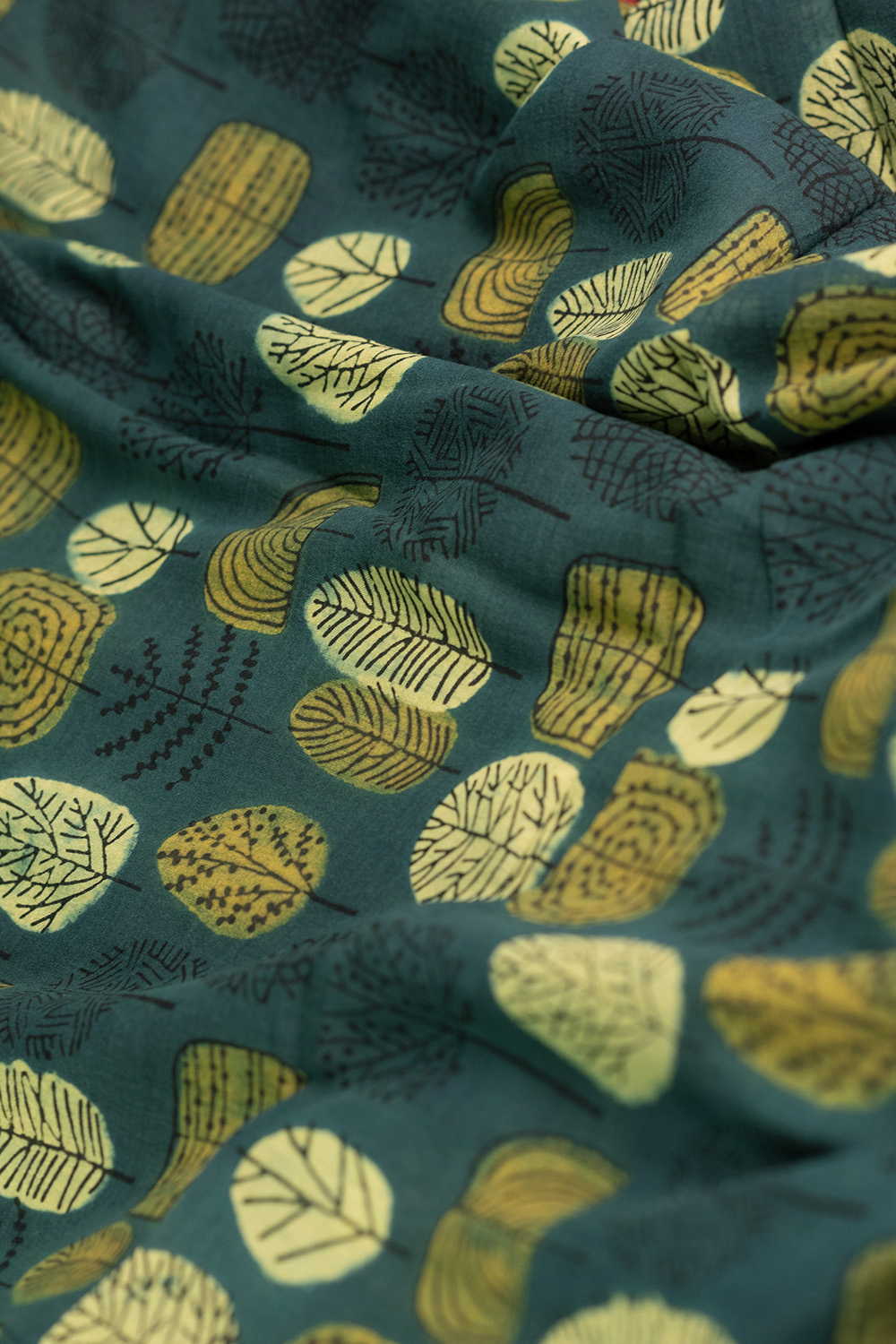 Deep Green Ajrak Mul Cotton Fabric - Image 3