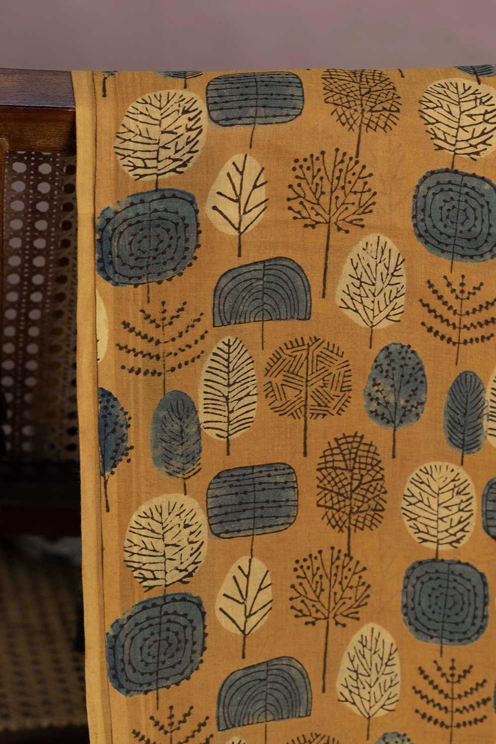 Dark Yellow Ajrak Mul Cotton Fabric - Image 2