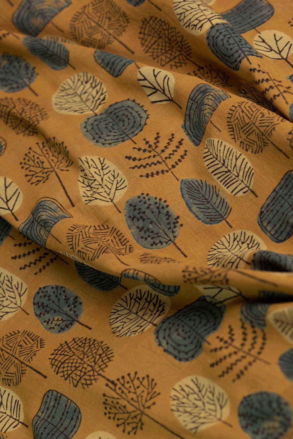 Dark Yellow Ajrak Mul Cotton Fabric - Image 3