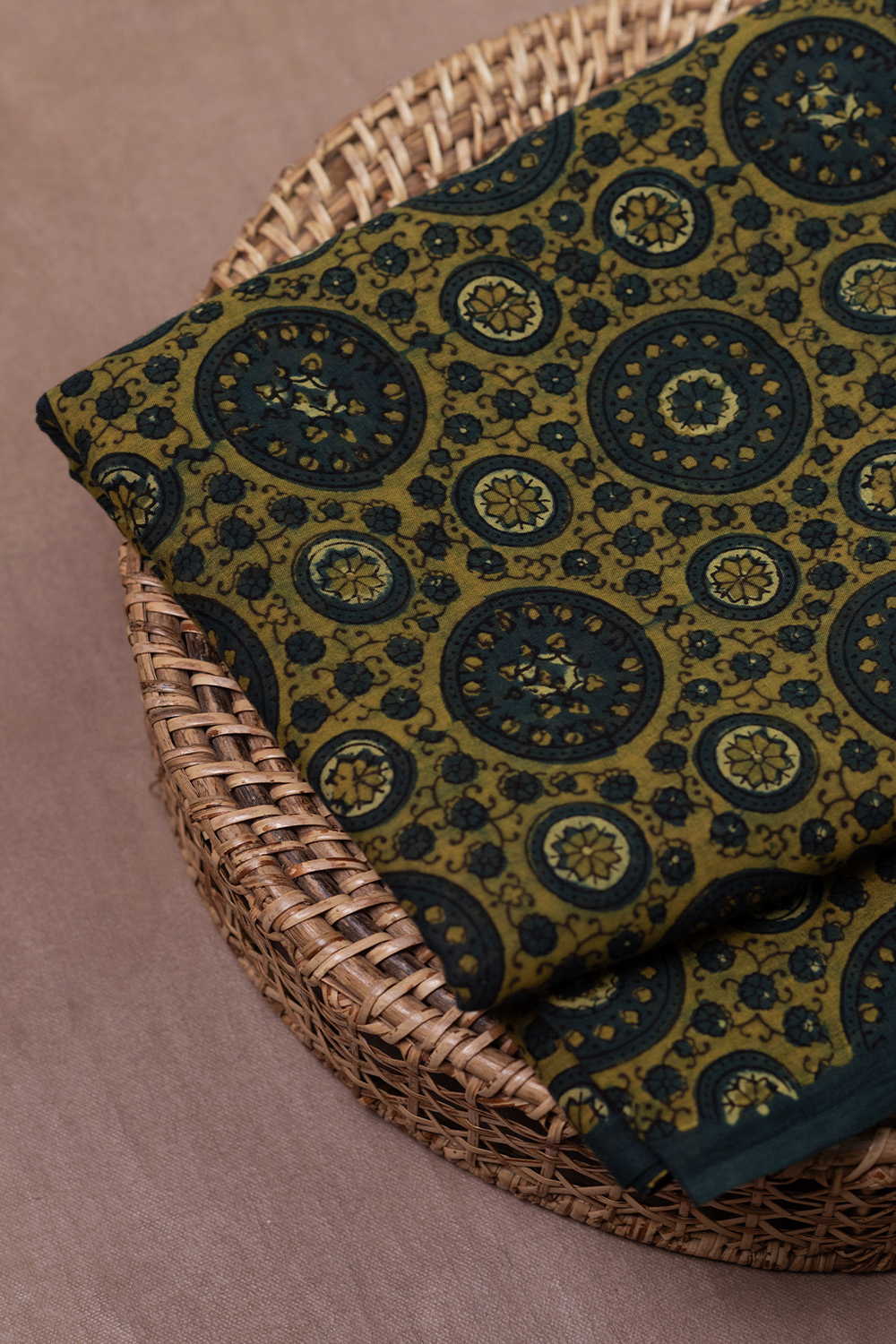Green Pattern Ajrak Mul Cotton Fabric