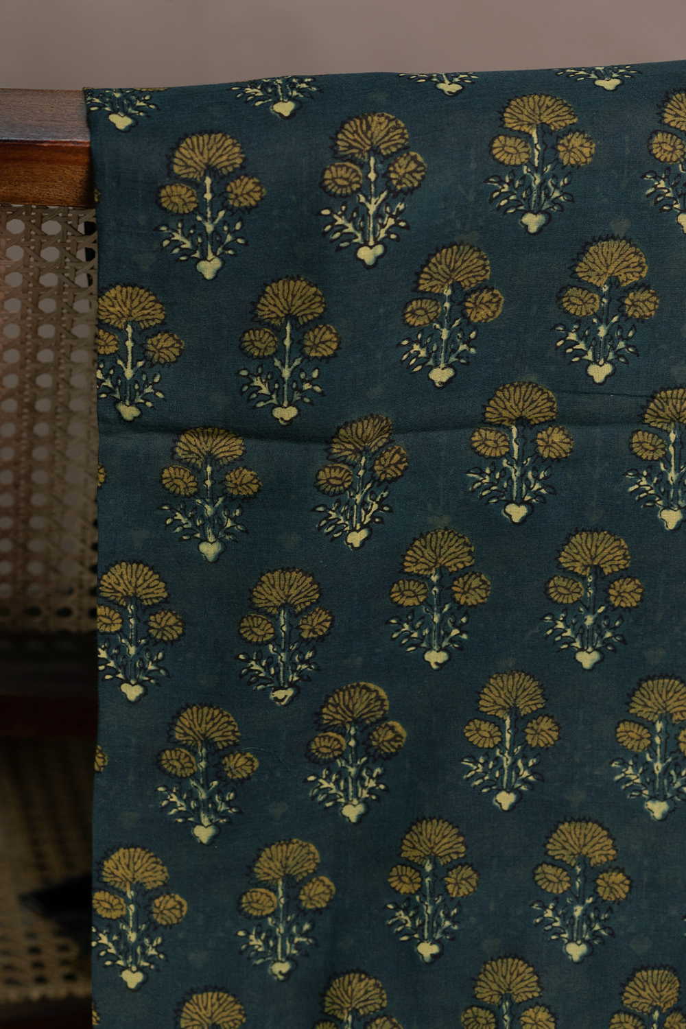 Tri Butta - Green Ajrak Mul Cotton Fabric
