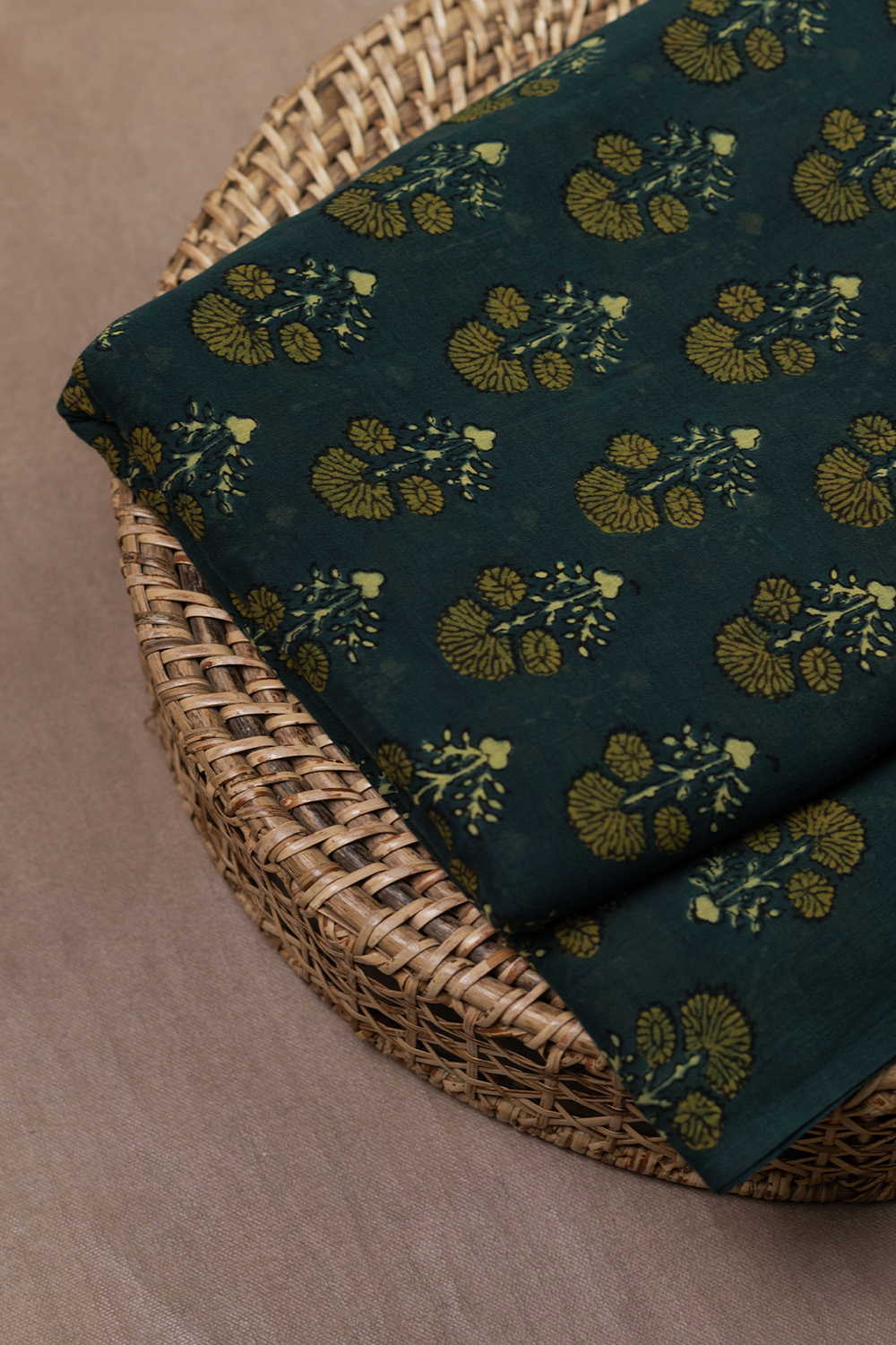 Tri Butta - Green Ajrak Mul Cotton Fabric - Image 2