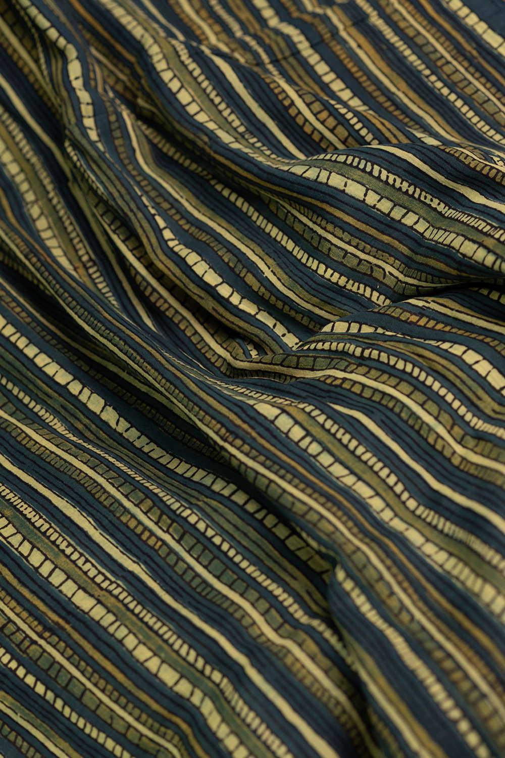 Green with Stripe Pattern Ajrak Mul Cotton Fabric - Image 3