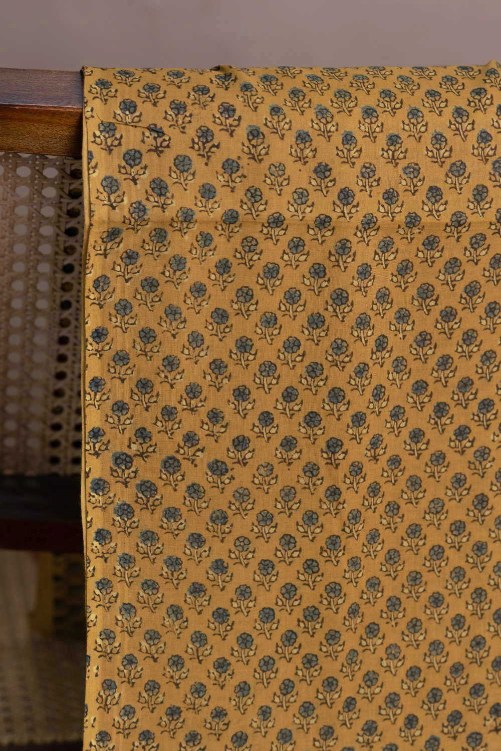 Tiny Motifs - Yellow Ajrak Mul Cotton Fabric