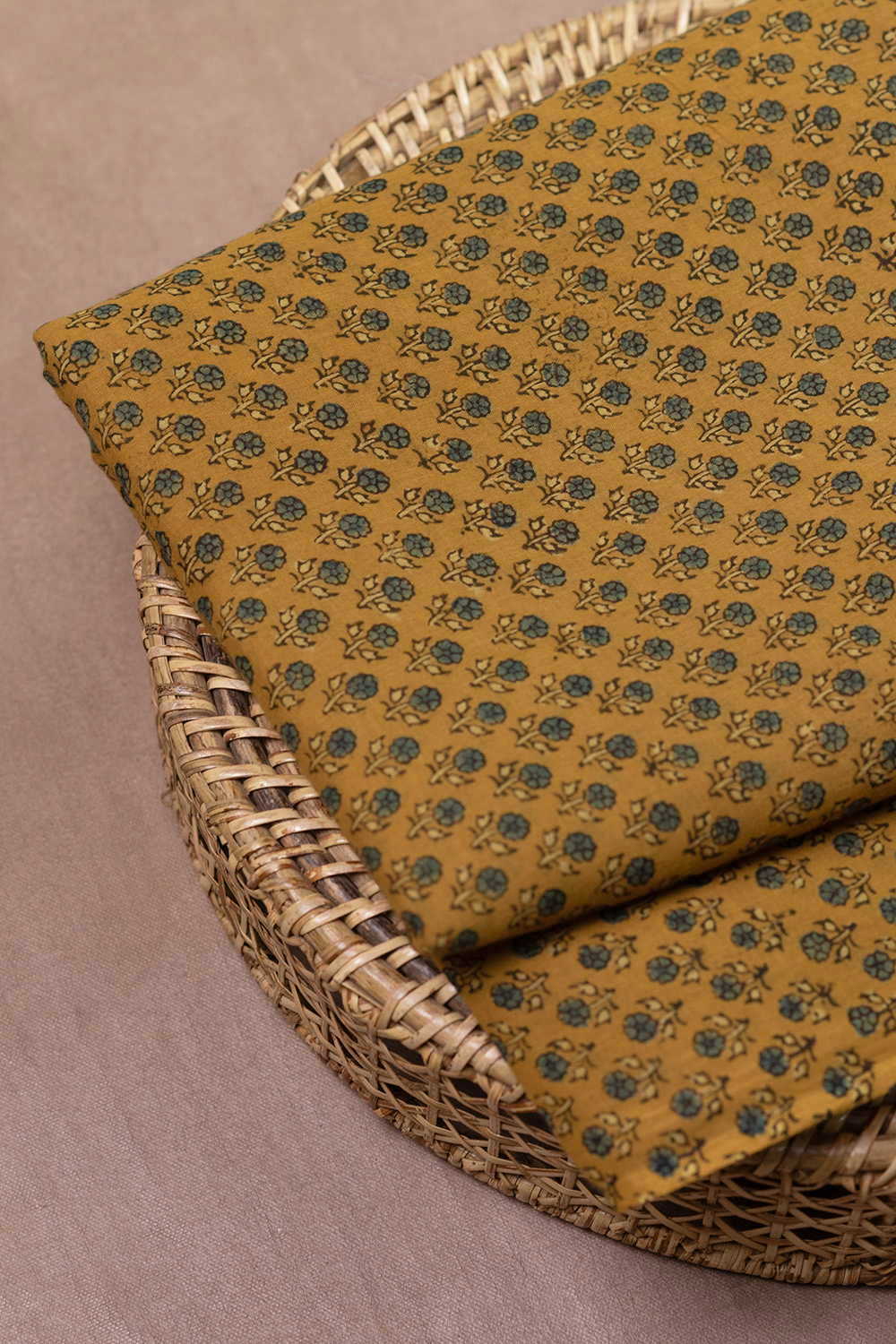 Tiny Motifs - Yellow Ajrak Mul Cotton Fabric - Image 2