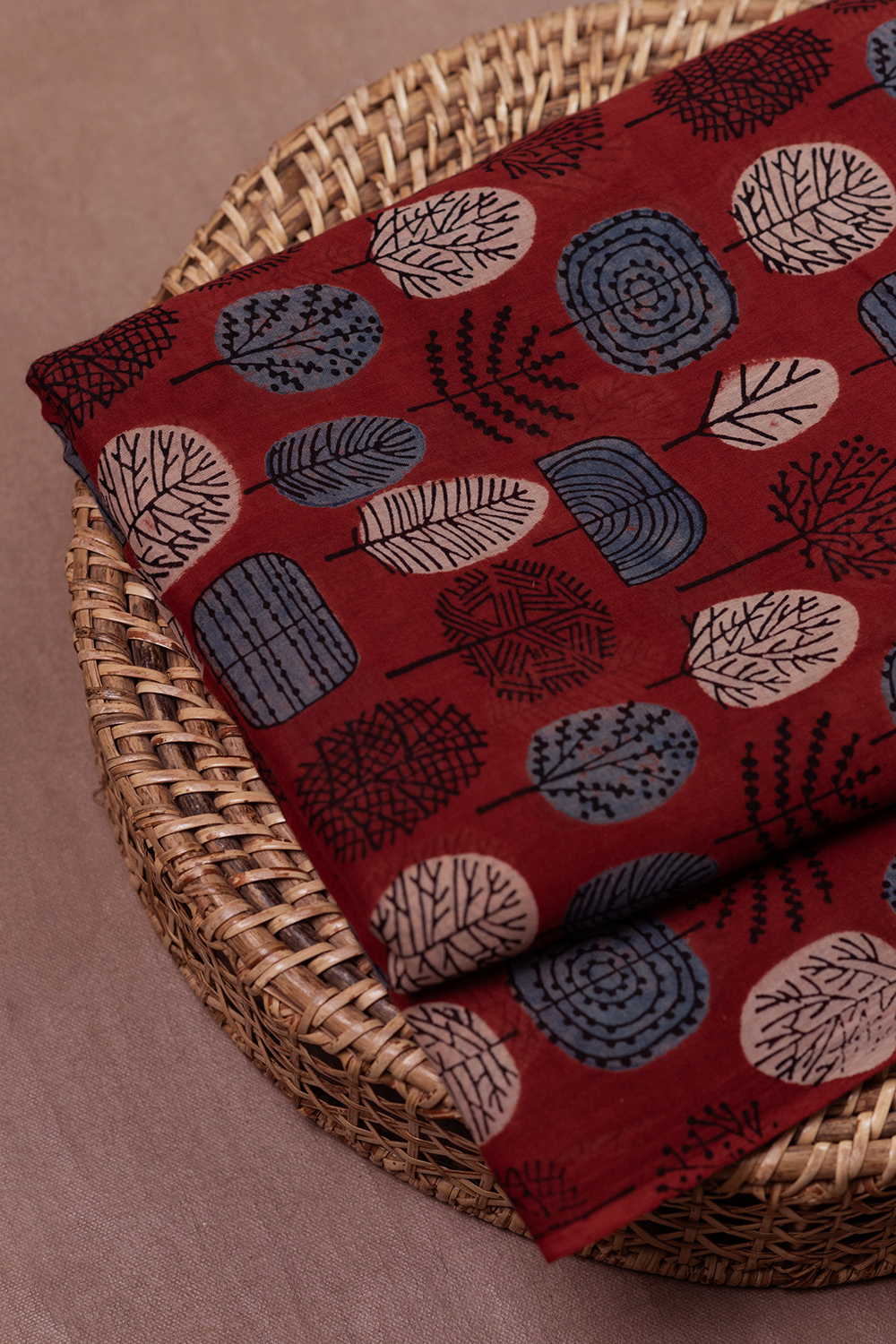 Deep Maroon Ajrak Mul Cotton Fabric