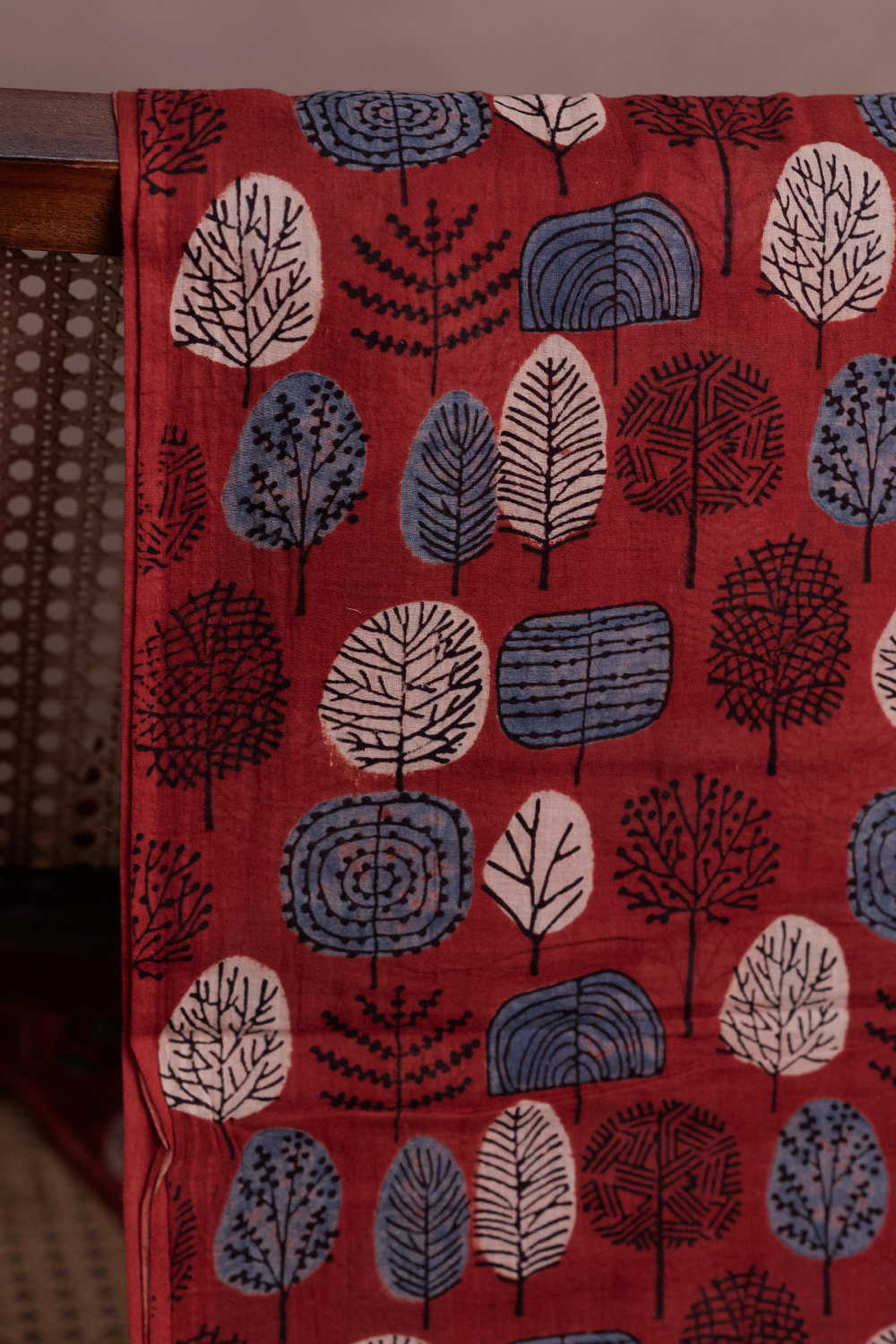 Deep Maroon Ajrak Mul Cotton Fabric - Image 2