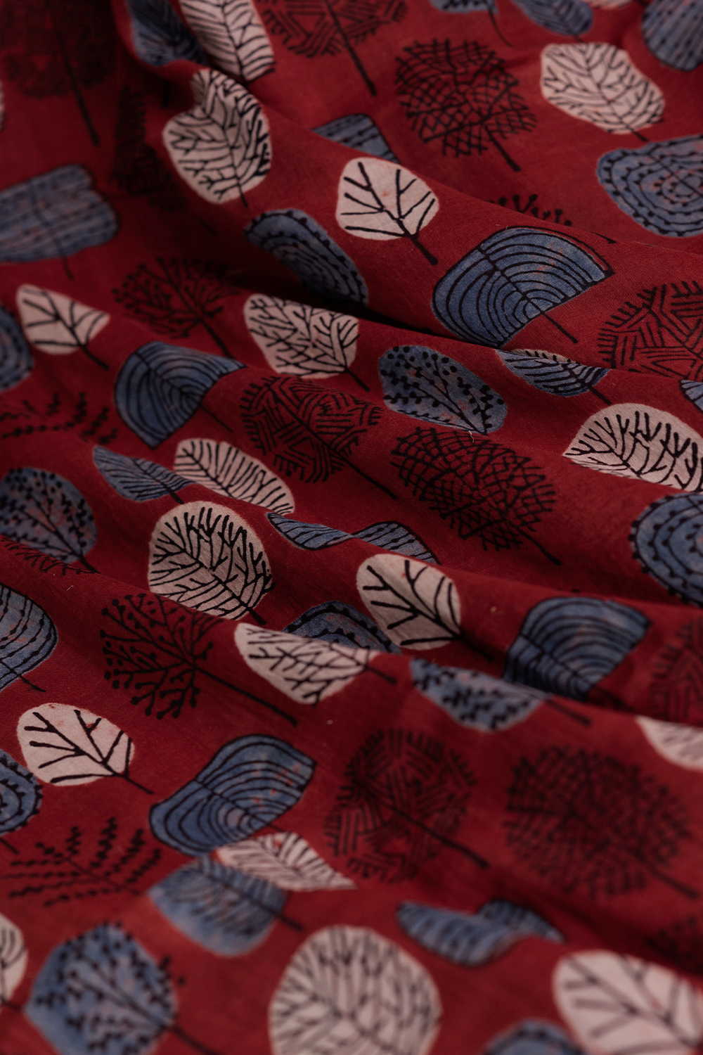 Deep Maroon Ajrak Mul Cotton Fabric - Image 3