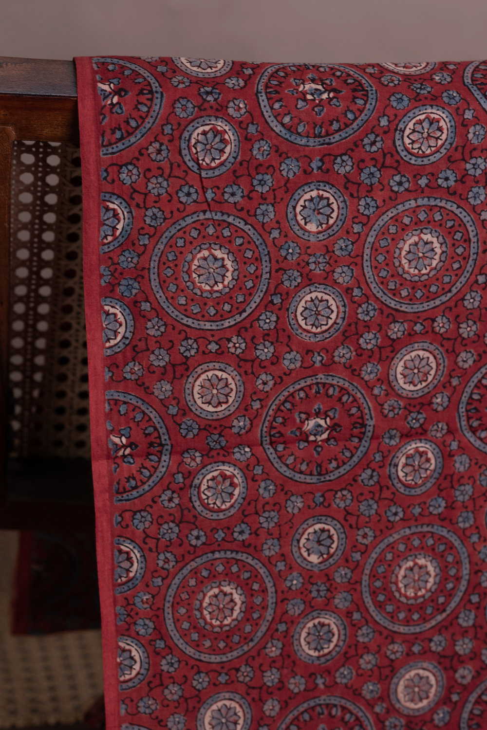 Scarlet Maroon Ajrak Mul Cotton Fabric