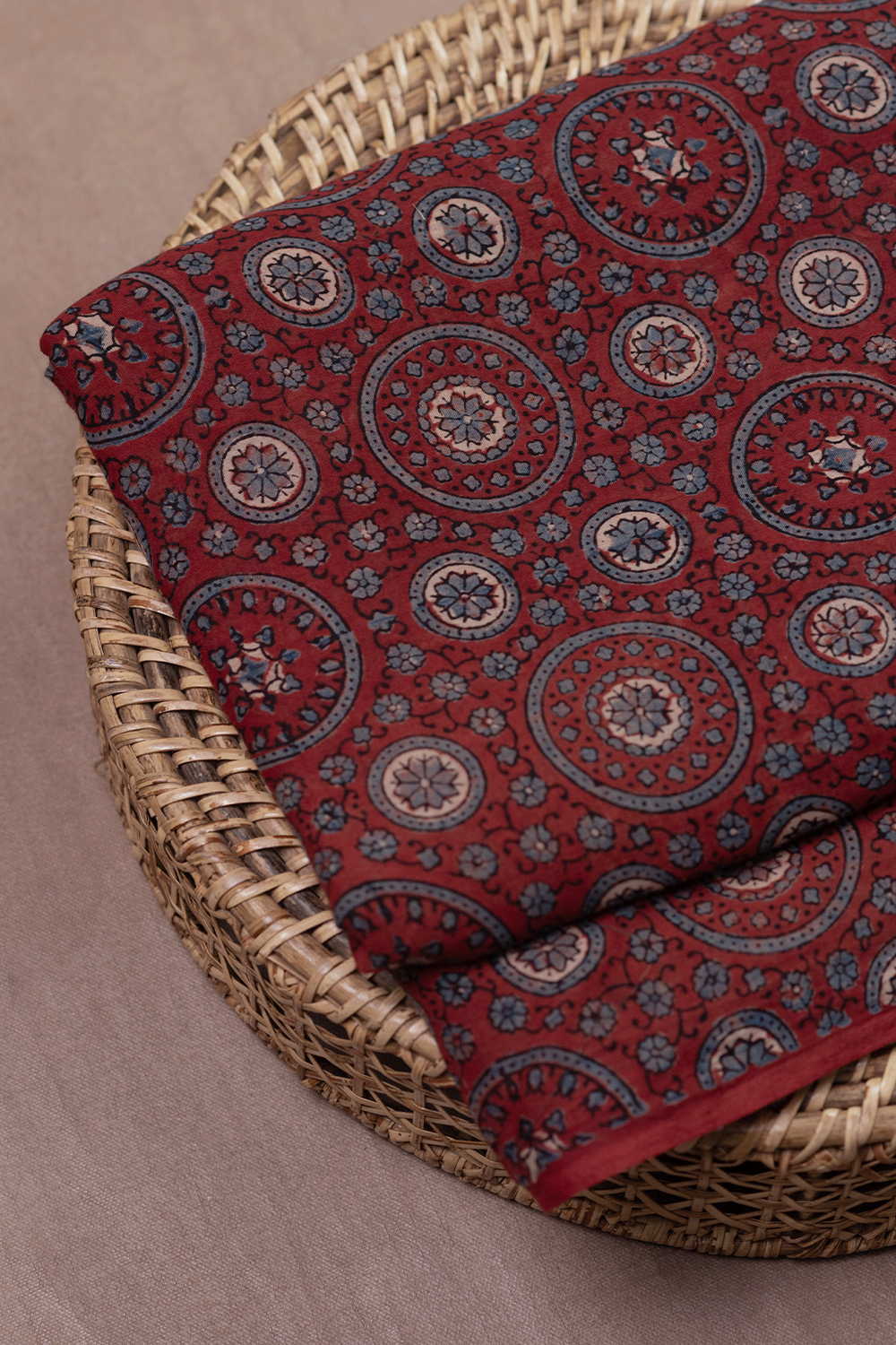Scarlet Maroon Ajrak Mul Cotton Fabric - Image 2