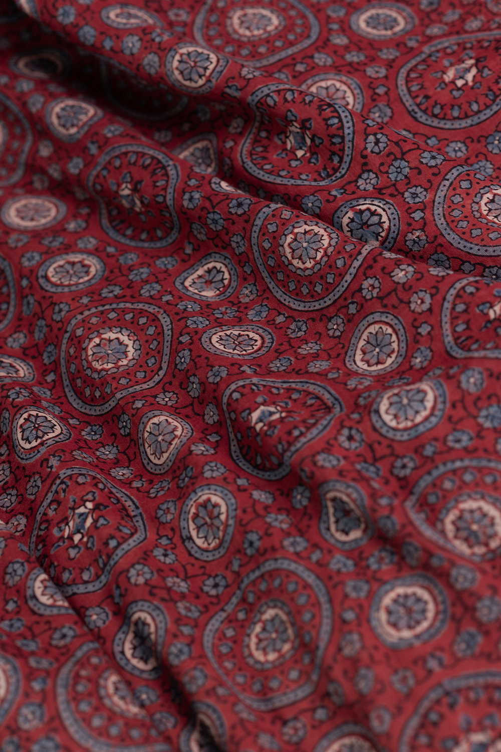 Scarlet Maroon Ajrak Mul Cotton Fabric - Image 3