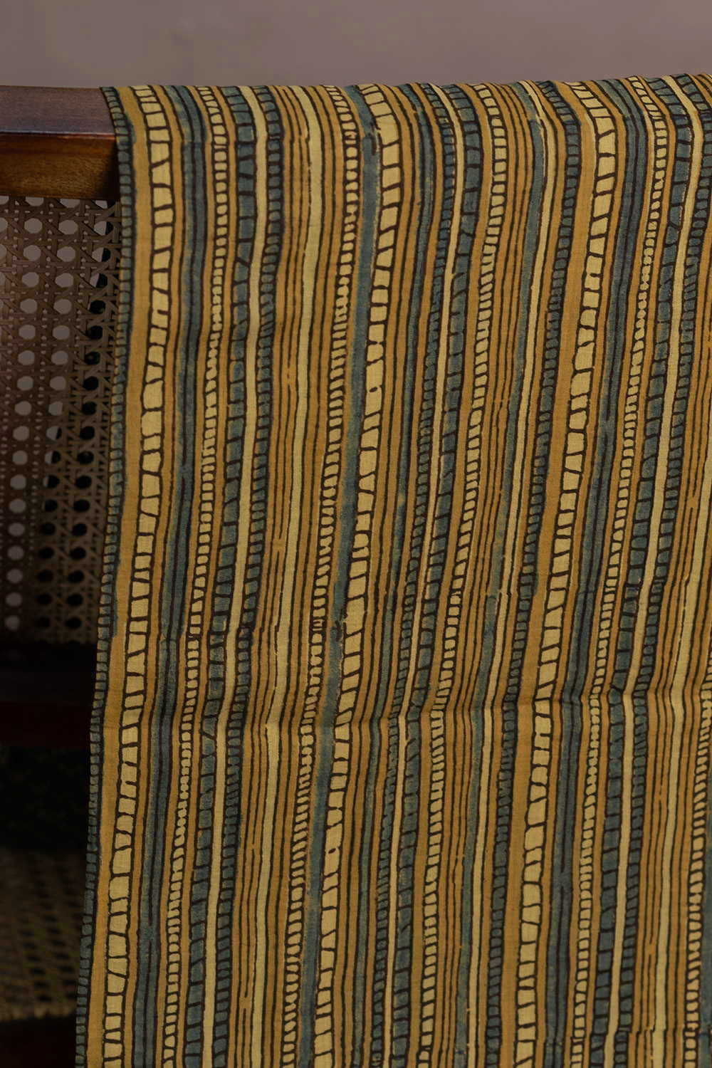 Stripe - Yellow Ajrak Mul Cotton Fabric - Image 2