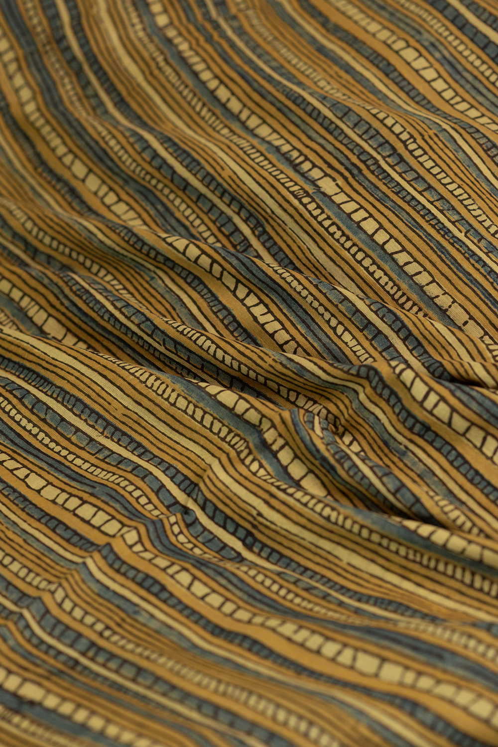 Stripe - Yellow Ajrak Mul Cotton Fabric - Image 3