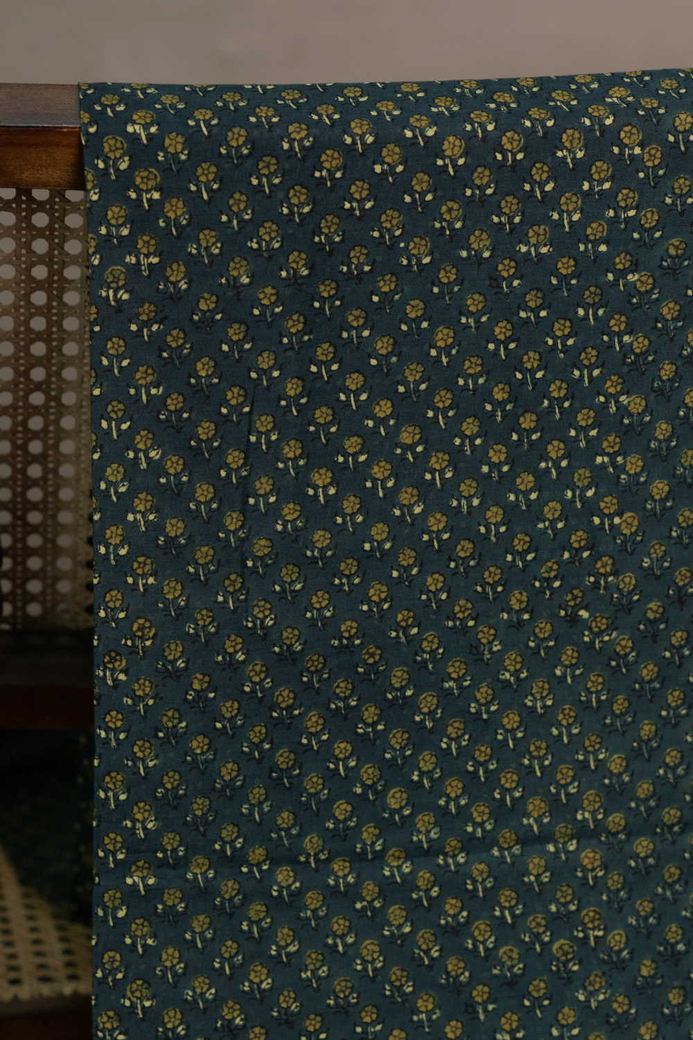 Tiny Motifs - Green Ajrak Mul Cotton Fabric