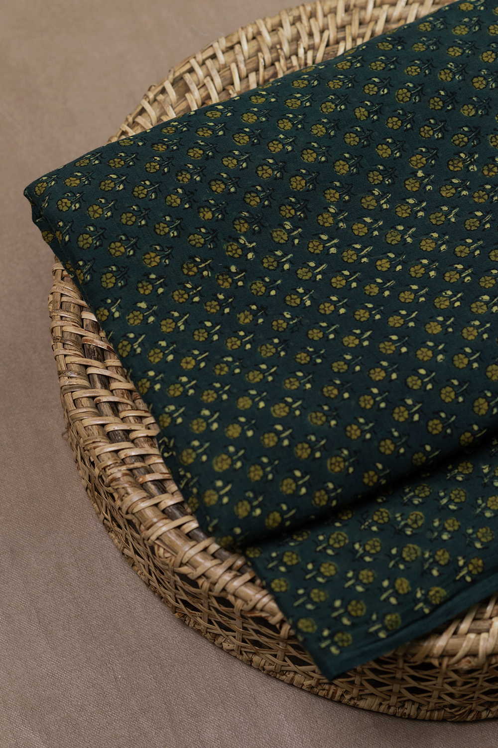 Tiny Motifs - Green Ajrak Mul Cotton Fabric - Image 2