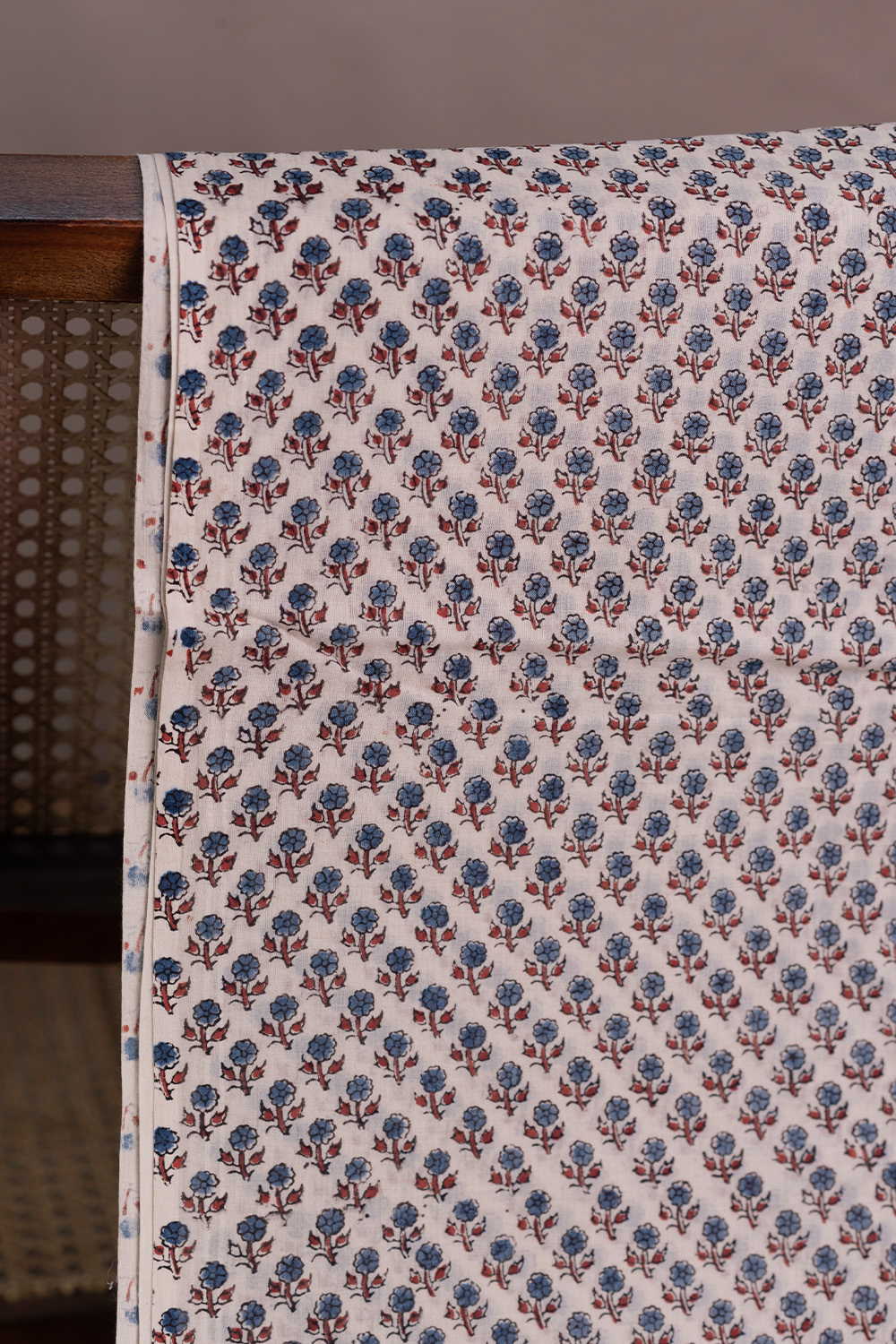 Mini Florets on Cream Ajrak Mul Cotton Fabric