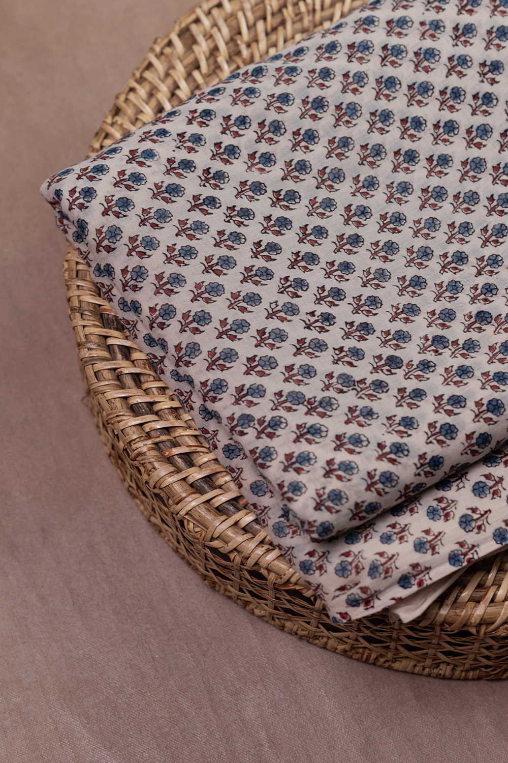 Mini Florets on Cream Ajrak Mul Cotton Fabric - Image 2