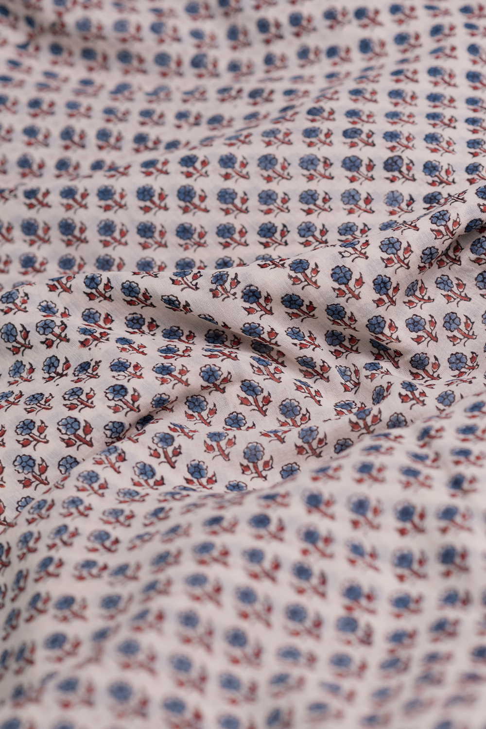Mini Florets on Cream Ajrak Mul Cotton Fabric - Image 3