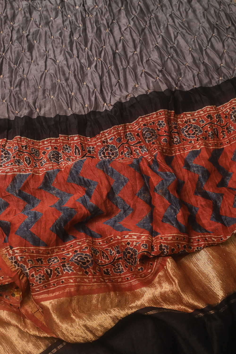 Slate Grey Bandhani Ajrak Silk Cotton Dupatta - Image 3