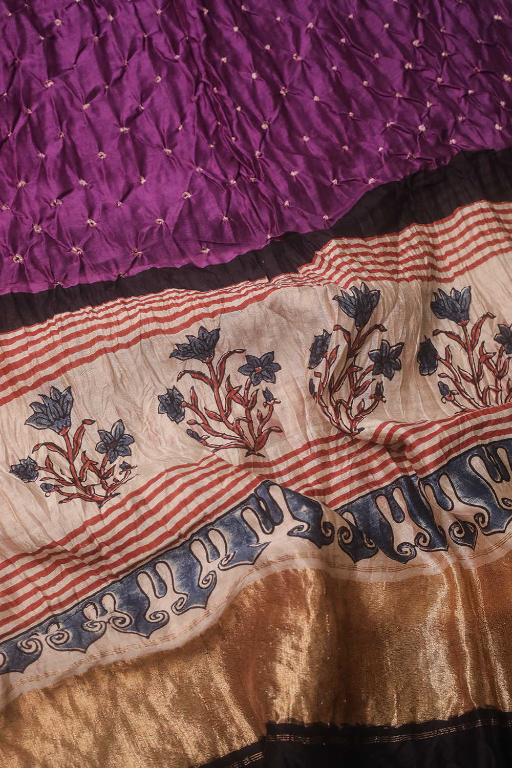 Rasberry Purple Bandhani Ajrak Silk Cotton Dupatta - Image 3