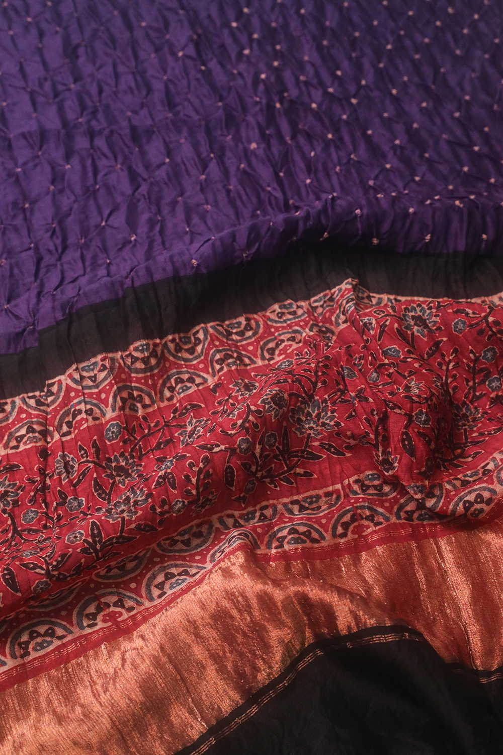Royal Purple Bandhani Ajrak Silk Cotton Dupatta - Image 3