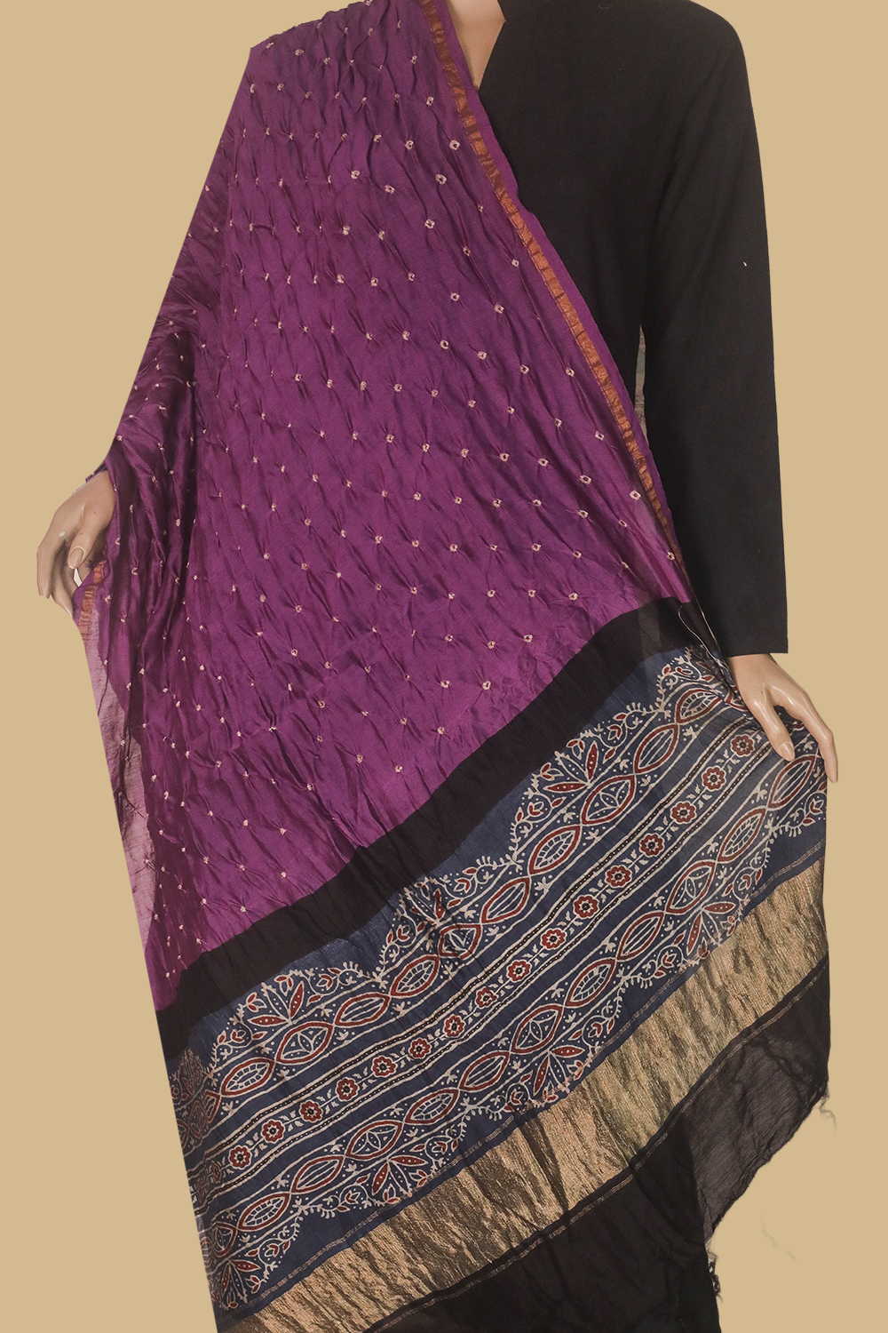 Pirate Purple Bandhani Ajrak Silk Cotton Dupatta