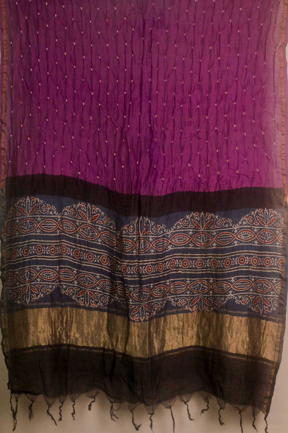 Pirate Purple Bandhani Ajrak Silk Cotton Dupatta - Image 2