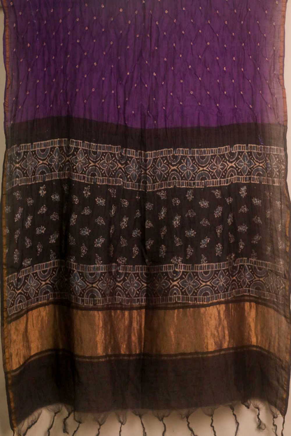 Grape Purple Bandhani Ajrak Silk Cotton Dupatta - Image 2