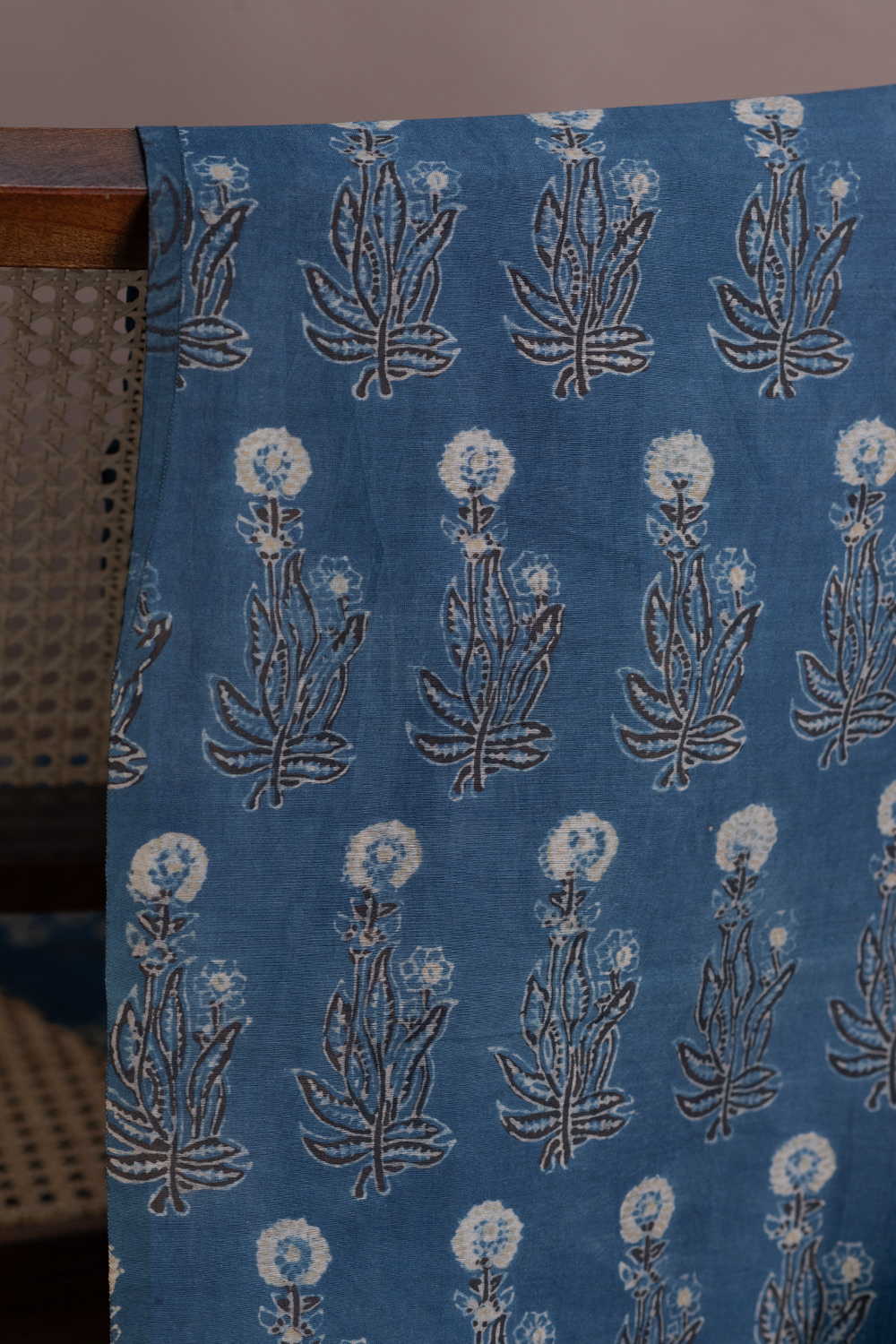 Muted Indigo Ajrak Chanderi Silk Cotton Fabric