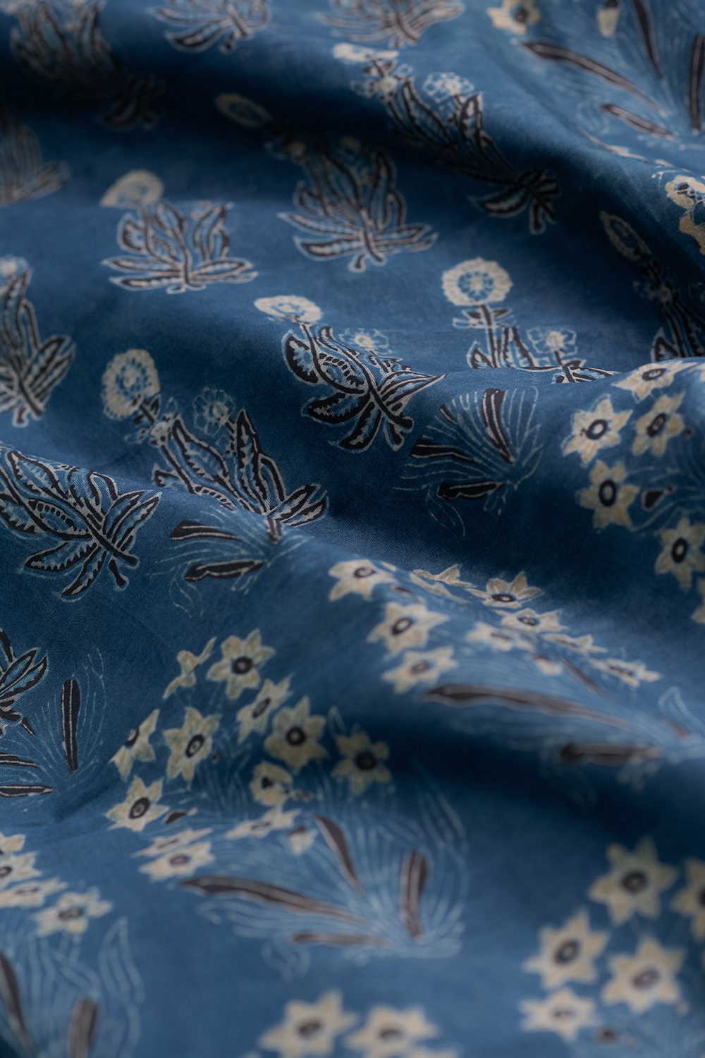 Muted Indigo Ajrak Chanderi Silk Cotton Fabric - Image 2