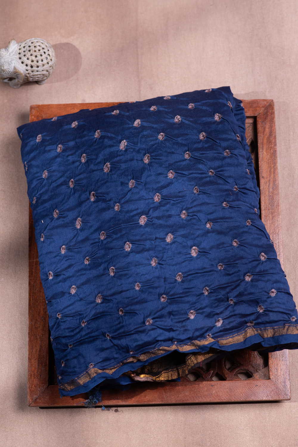 Blue with Zari Border Bandhani Ajrak Silk Cotton Saree