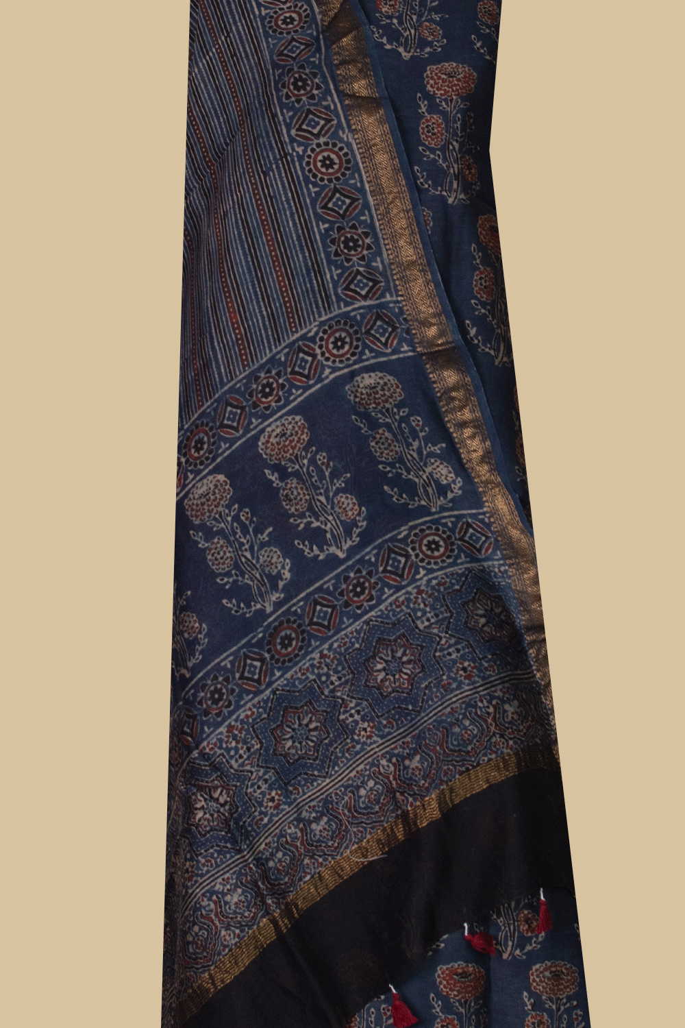 Indigo Ajrak Maheshwari Top & Dupatta