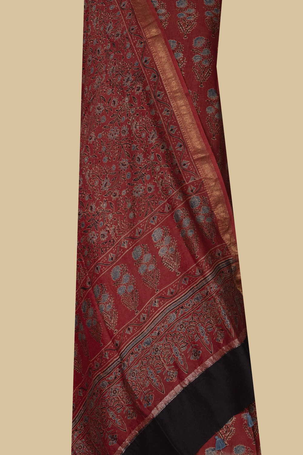 Floral Butta - Maroon Ajrak Maheshwari Top & Dupatta