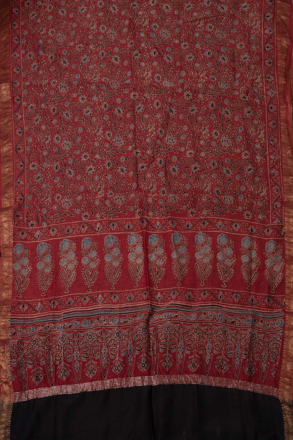 Floral Butta - Maroon Ajrak Maheshwari Top & Dupatta - Image 3