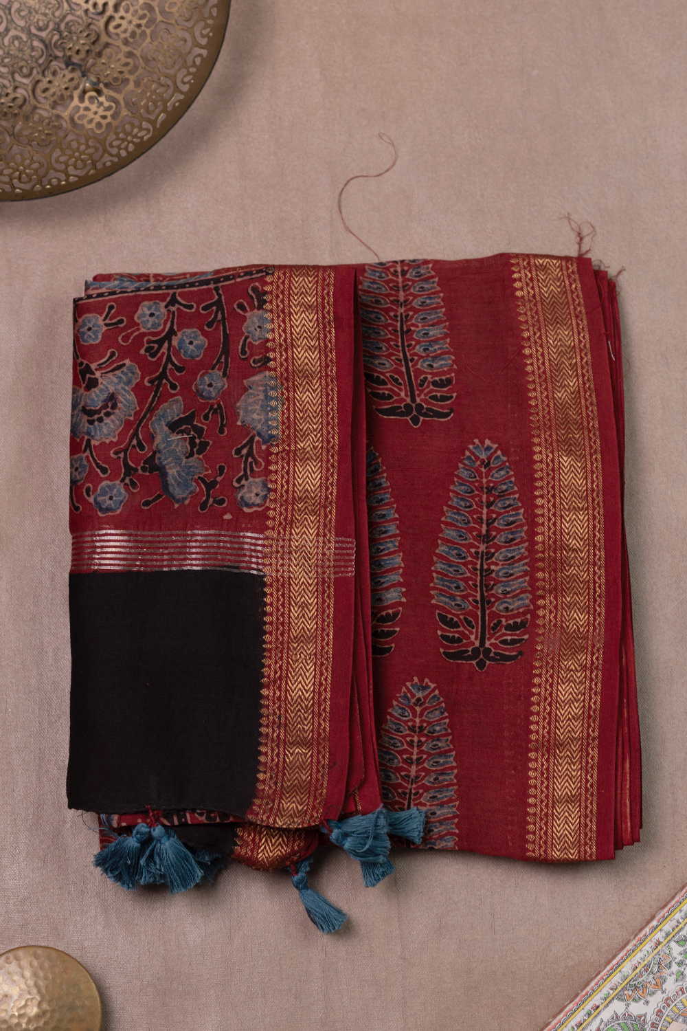 Deep Maroon Ajrak Maheshwari Top & Dupatta - Image 2