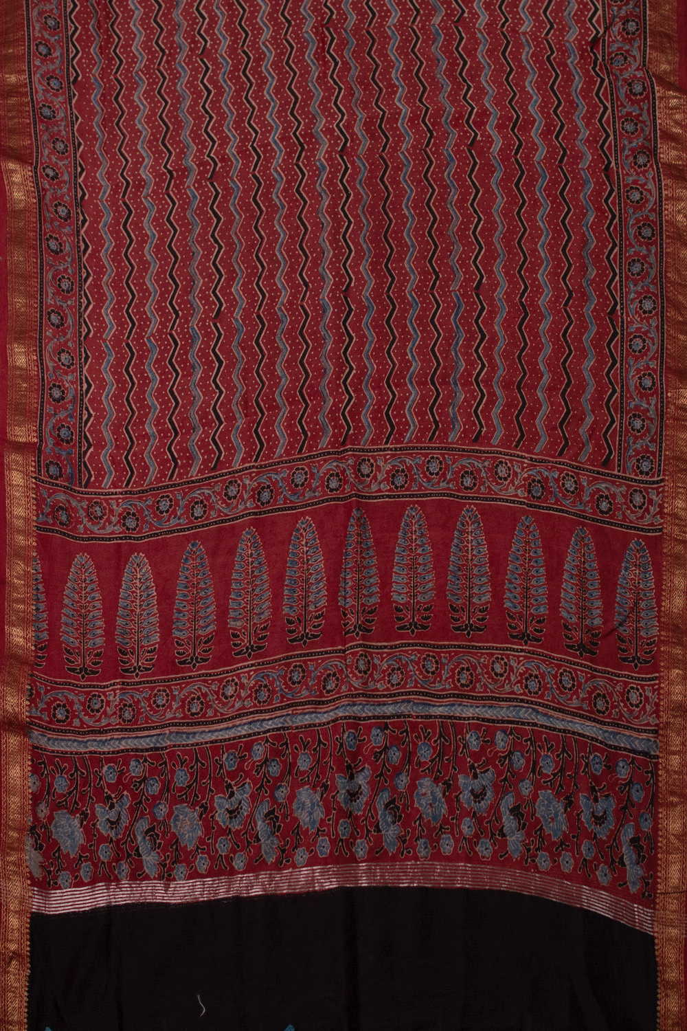 Deep Maroon Ajrak Maheshwari Top & Dupatta - Image 3