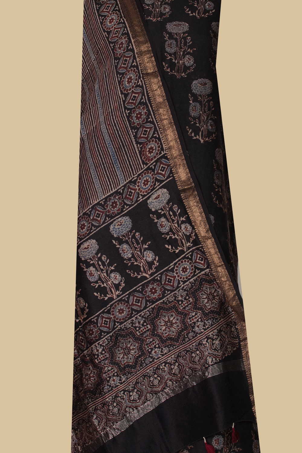 Black Ajrak Maheshwari Top & Dupatta