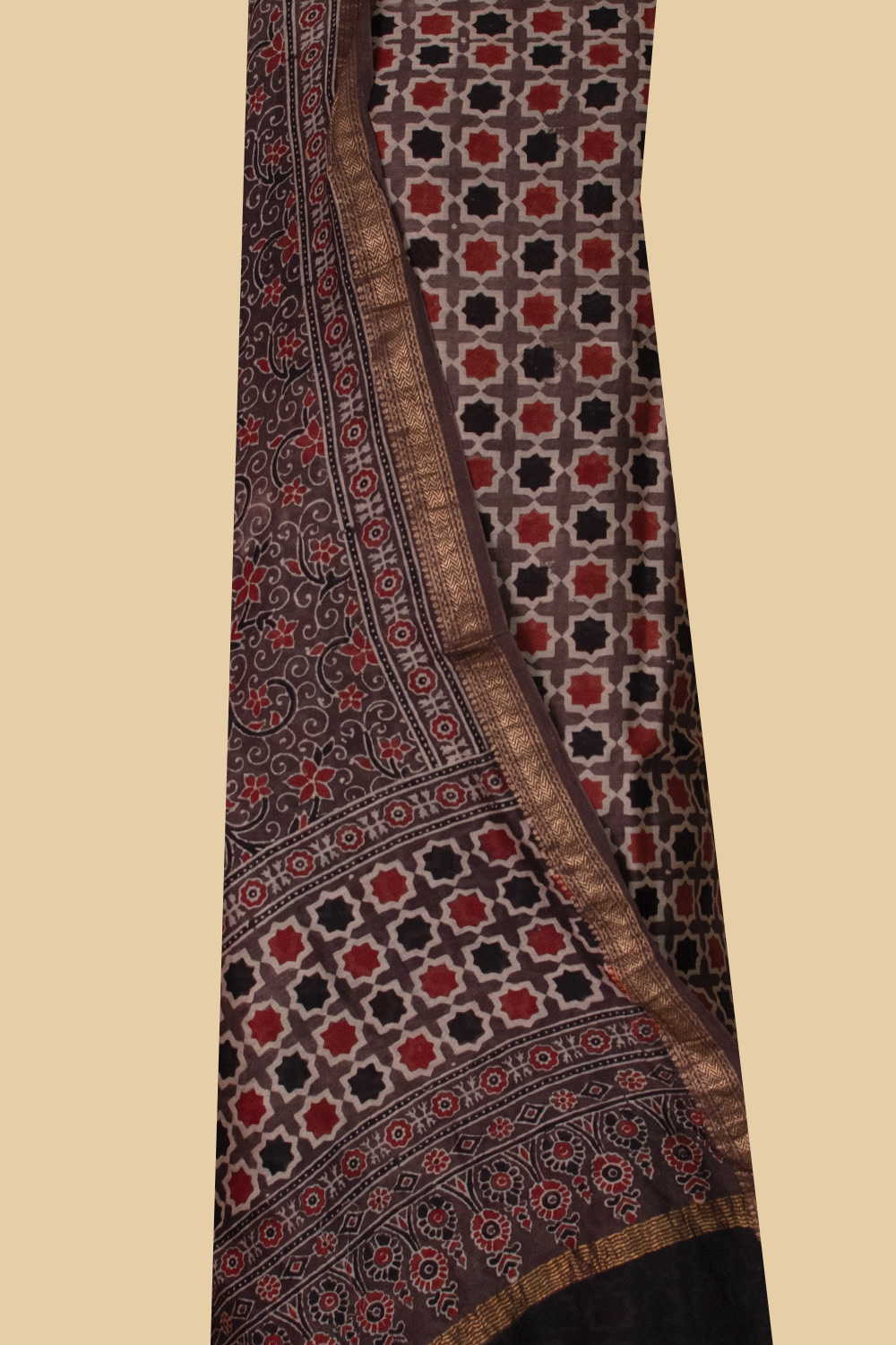 Soft Brown Ajrak Maheshwari Top & Dupatta