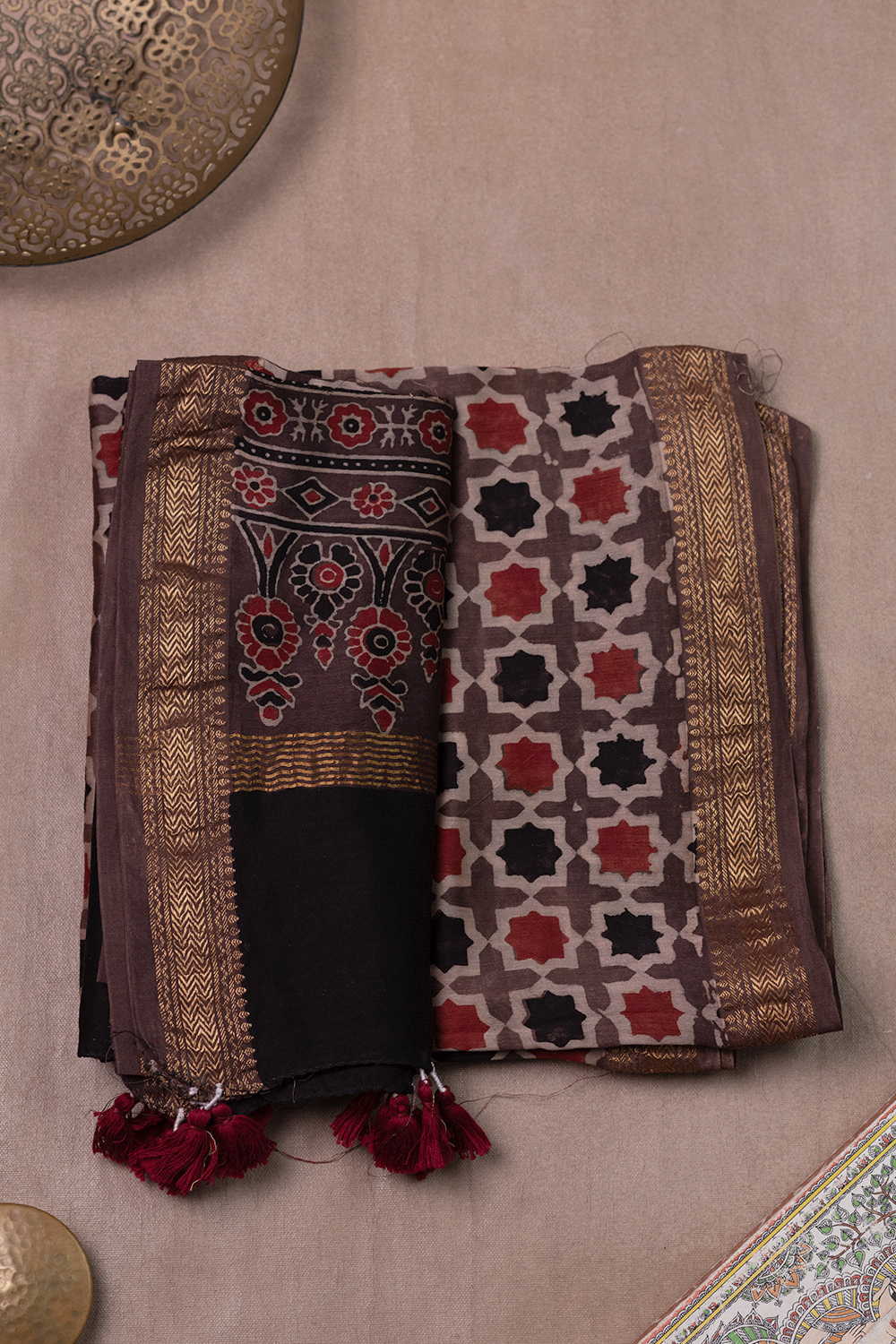 Soft Brown Ajrak Maheshwari Top & Dupatta - Image 2