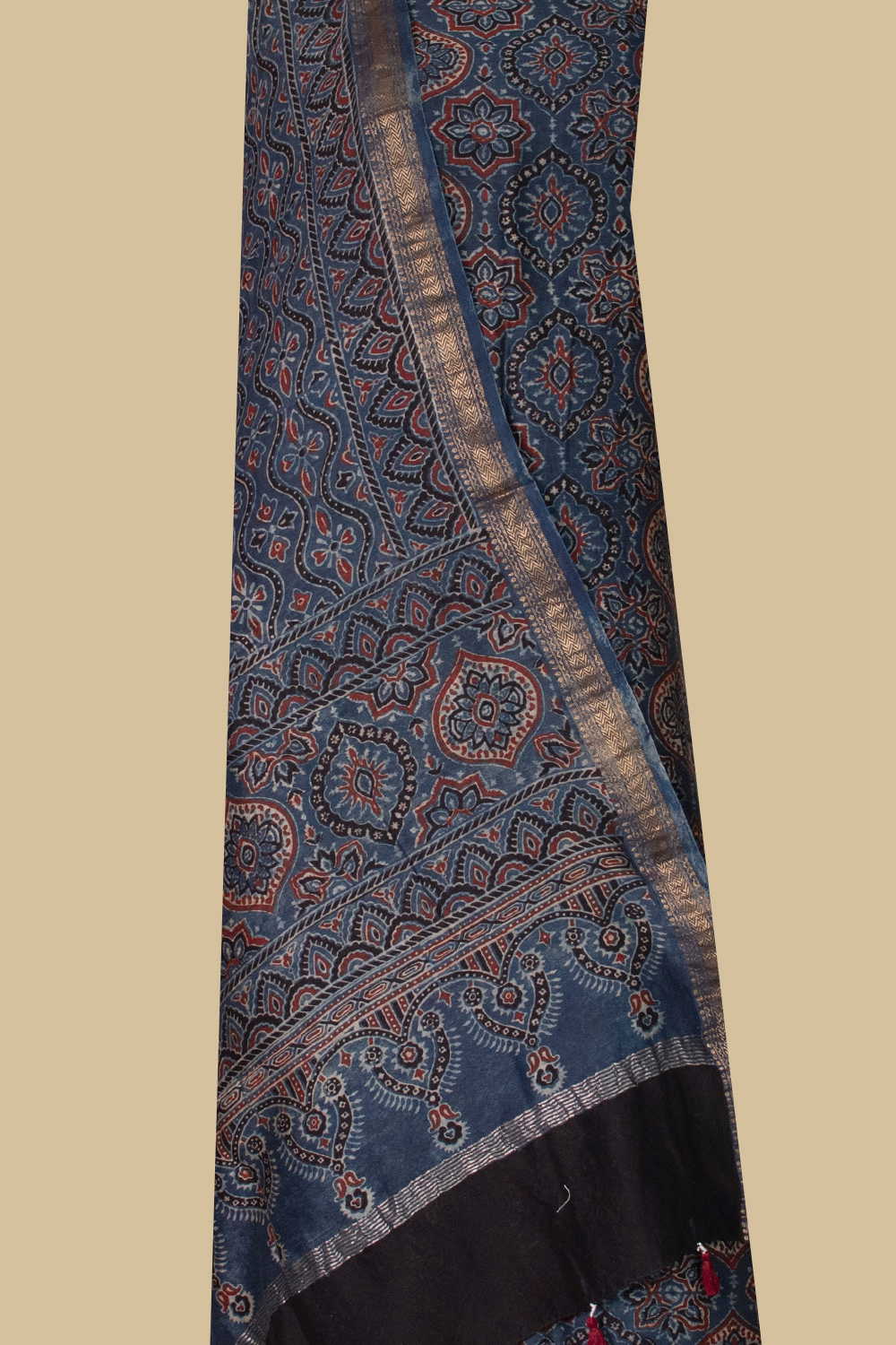 Dark Indigo Ajrak Maheshwari Top & Dupatta