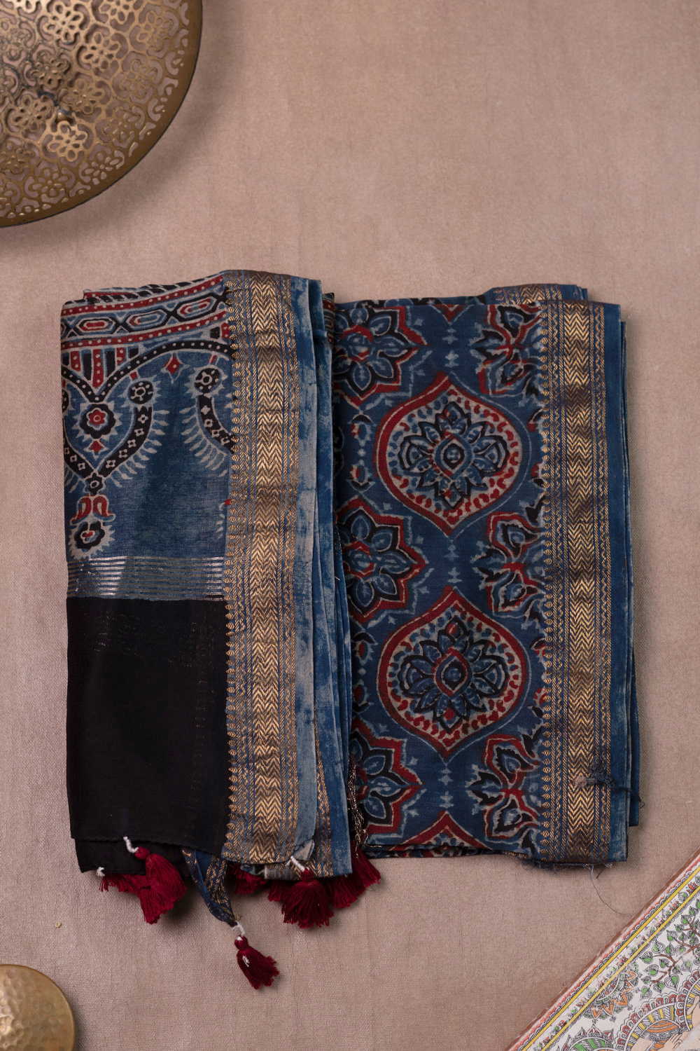 Dark Indigo Ajrak Maheshwari Top & Dupatta - Image 2