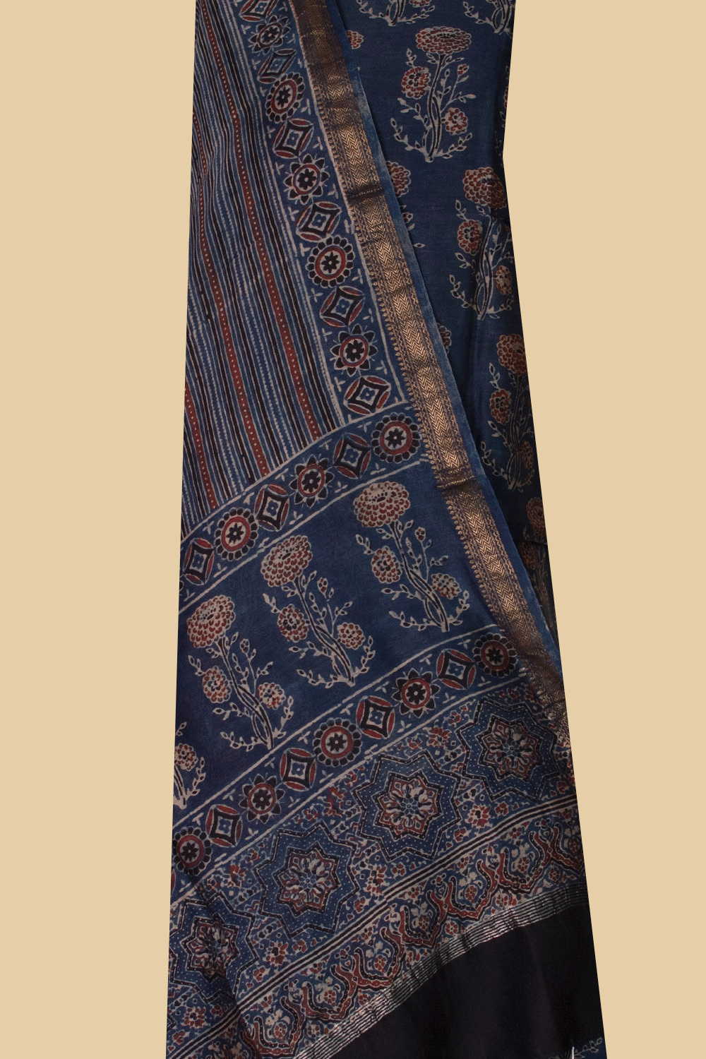 Maroon Butta - Indigo Ajrak Maheshwari Top & Dupatta - Image 2