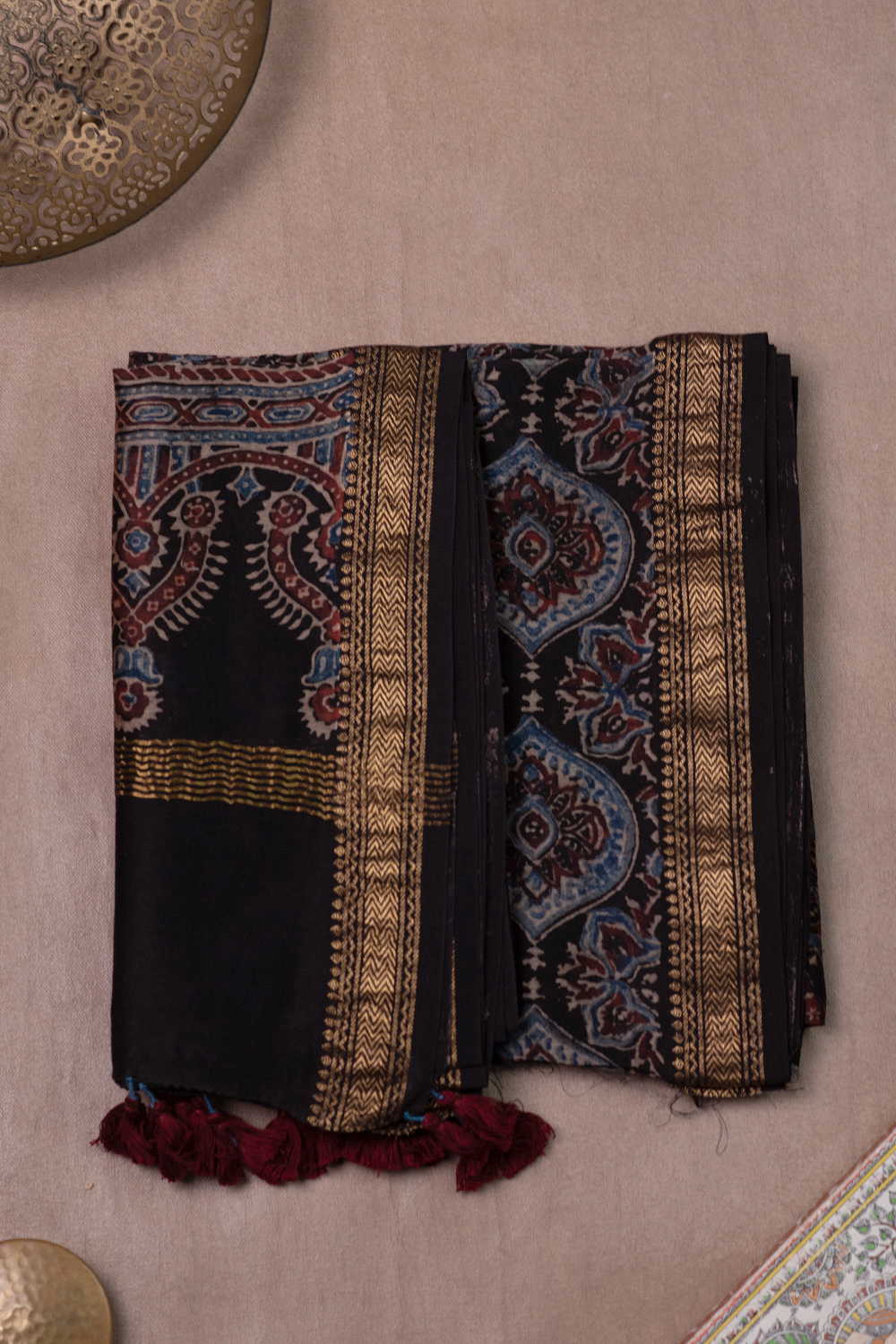 Intricate - Black Ajrak Maheshwari Top & Dupatta - Image 2