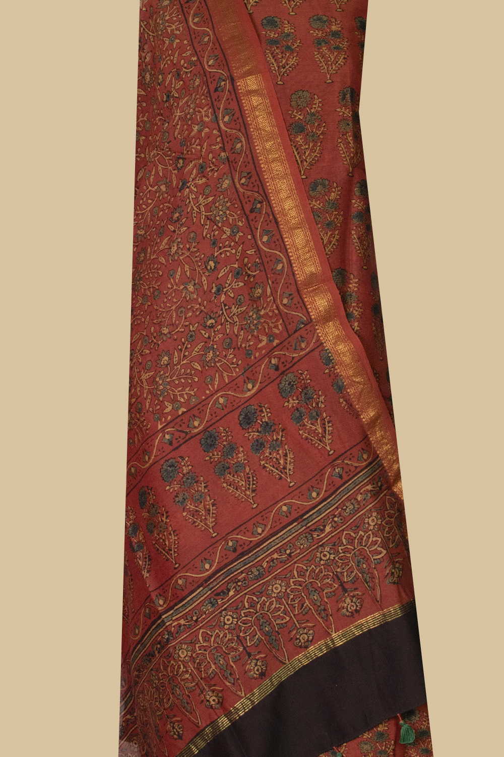 Brick Maroon Ajrak Maheshwari Top & Dupatta - Image 2